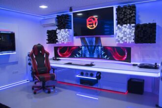 white futuristic enginiring gaming setup